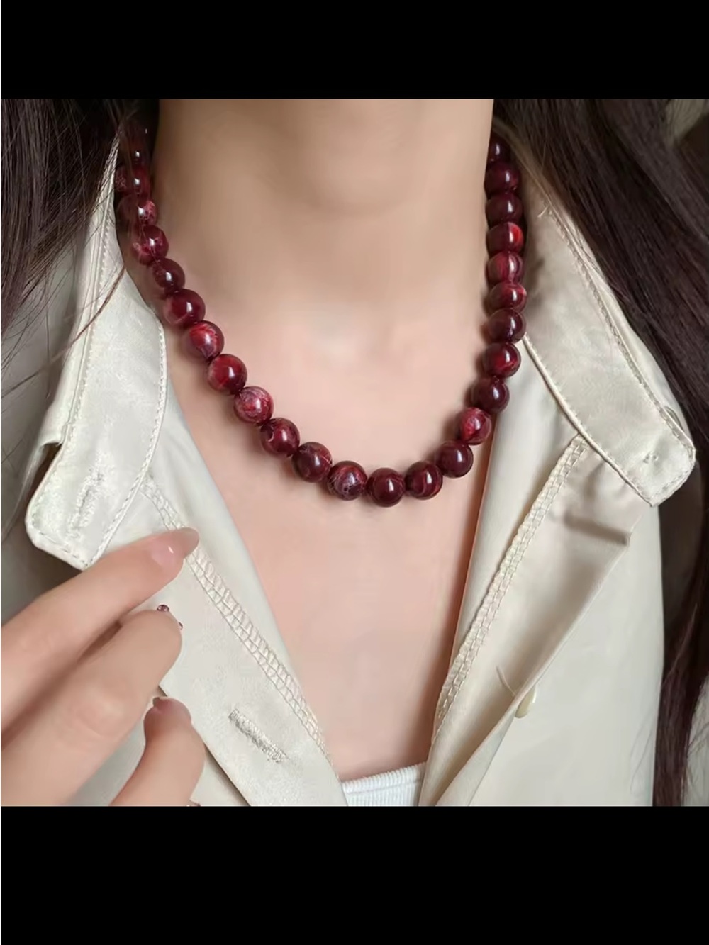 Deep Wine Round Bead Necklace for Women